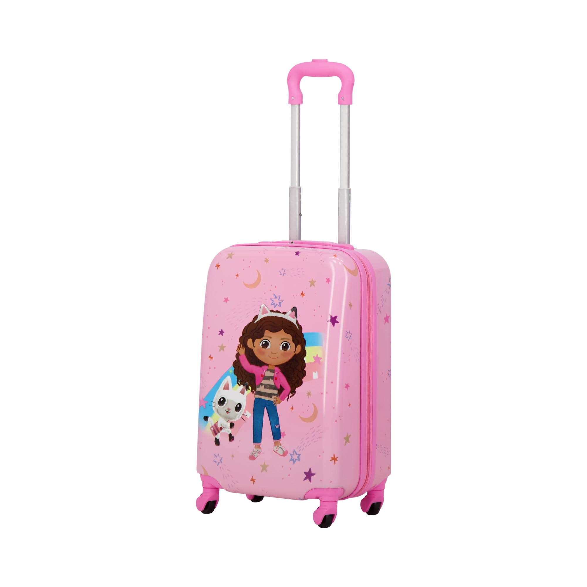 FulDreamWorks Gabby's Dollhouse 21 Inch Kids Carry On Luggage, Hardshell Rolling Suitcase with Spinner Wheels, Pink