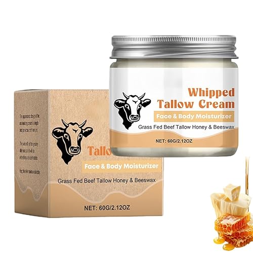 Sebo de ternera para la piel, sebo de carne alimentada con pasto, miel y cera de abejas, crema de sarga batida para una cara y cuerpo nutritivos