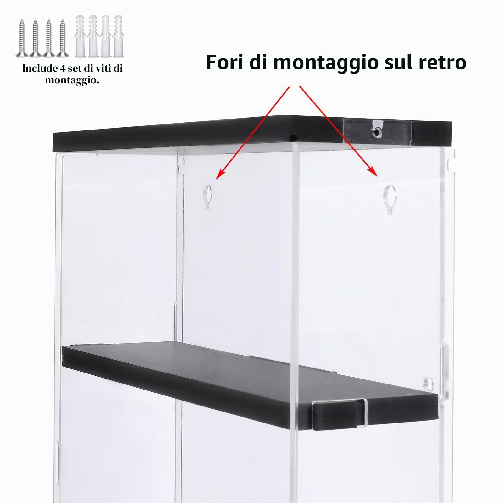 Vetrina Espositiva Espositore da Parete per Collezionismo Miniature, 3 ripiani Teca Plexiglass Trasparente Vetrinetta Soggiorno, 30 x 8,5cm x 37,8cm