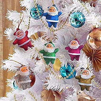 Evisha 12 pcs Glitter Multi Colour Small Santa Claus Christmas X-Mass Tree Decoration Hangings Ornaments 1