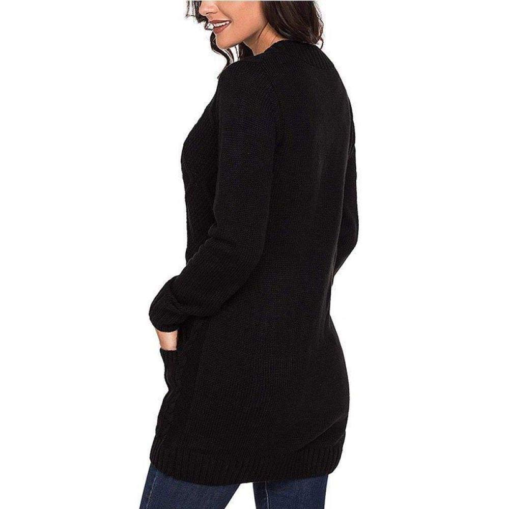 Cappotto in Maglione Cardigan in Maglia Media Lunghezza,Black-M