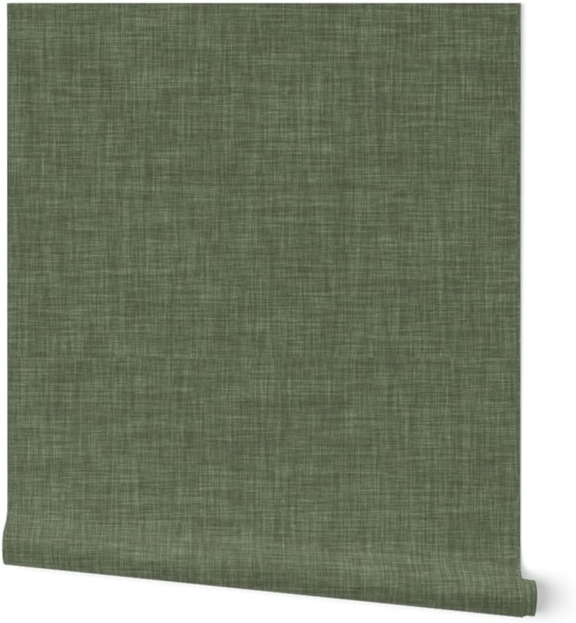 Peel & Stick Wallpaper 3ft x 2ft - Sage Green Linen-Look Texture Solid Custom Removable Wallpaper by Spoonflower