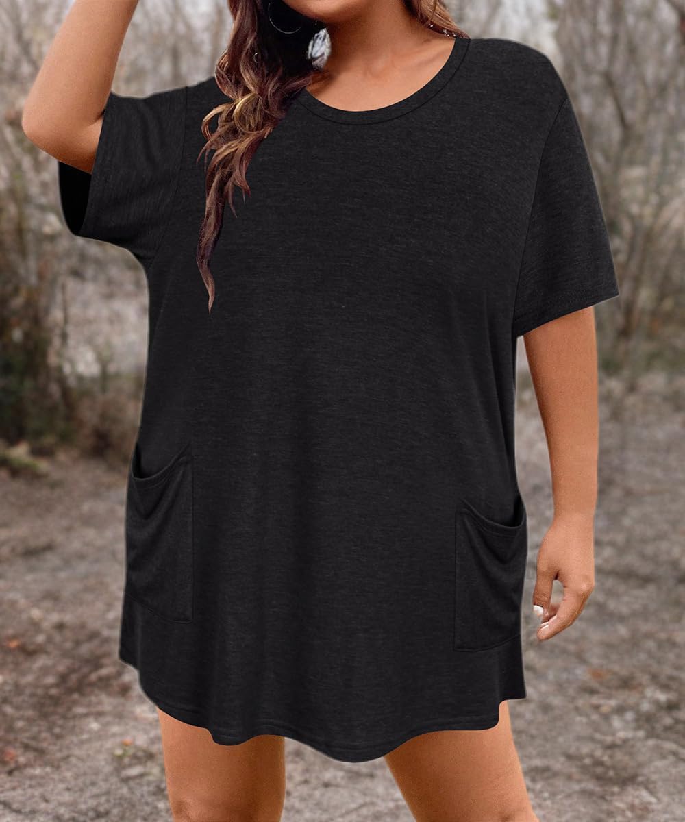 RITERA Plus Size Tops for Women Long Tunic Tops Summer Long Shirts Short Sleeve Spring Tops with Pockets for Leggings XL-5XL - Image 5