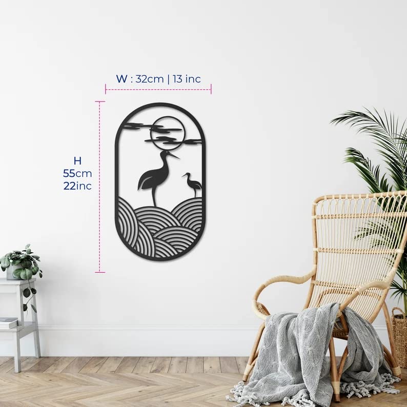 Image of Herrlich Homes Stork Bird Wall Art, Minimal Metal Wall Art | Metal Frame Wall Decor | Housewarming Gift |Stylish Wall Art For Living Room (55cmx32cm)