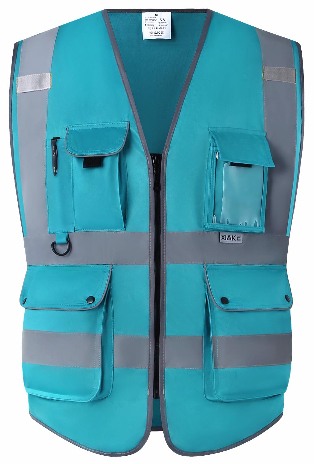 XIAKE 8 Pockets Class 2 High Visibility Reflective Safety Vest for Men Women Construction Working Running Cycling Vests(X-Large,Pink)