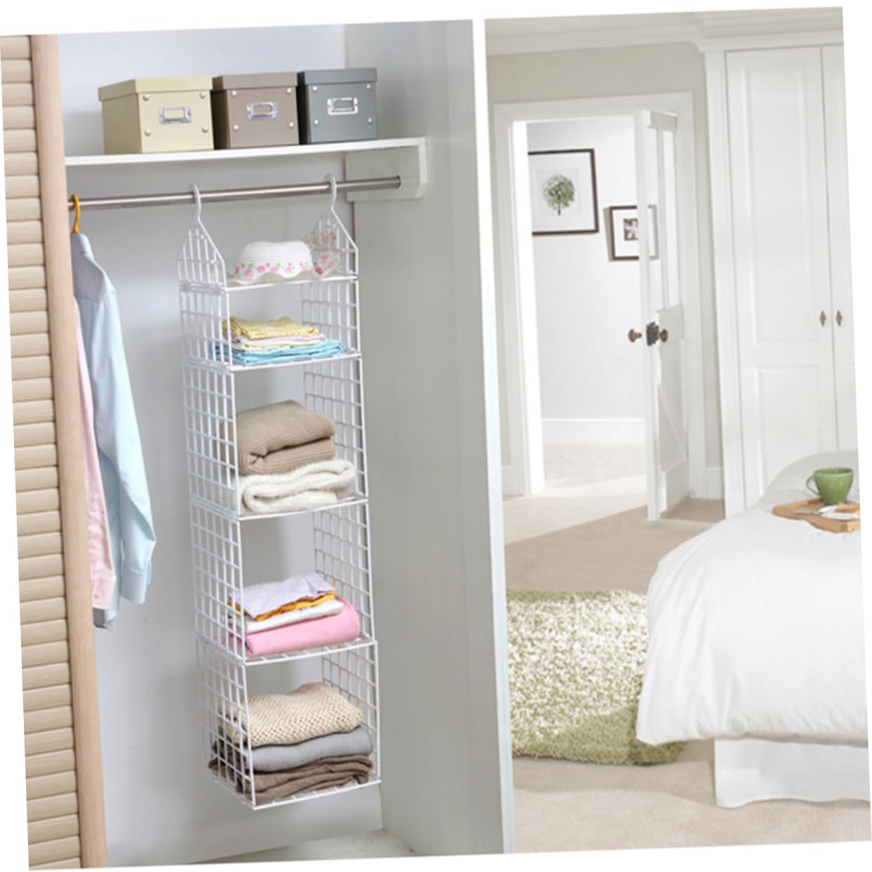 MAGICLULU Hängender Kleiderschrank Organizer, Dreilagig, Faltbar, Pp, Weiß | Pyjamas und Kleidung, mit Haken, Belüftet, Breite Öffnung, Einfach Abzunehmen