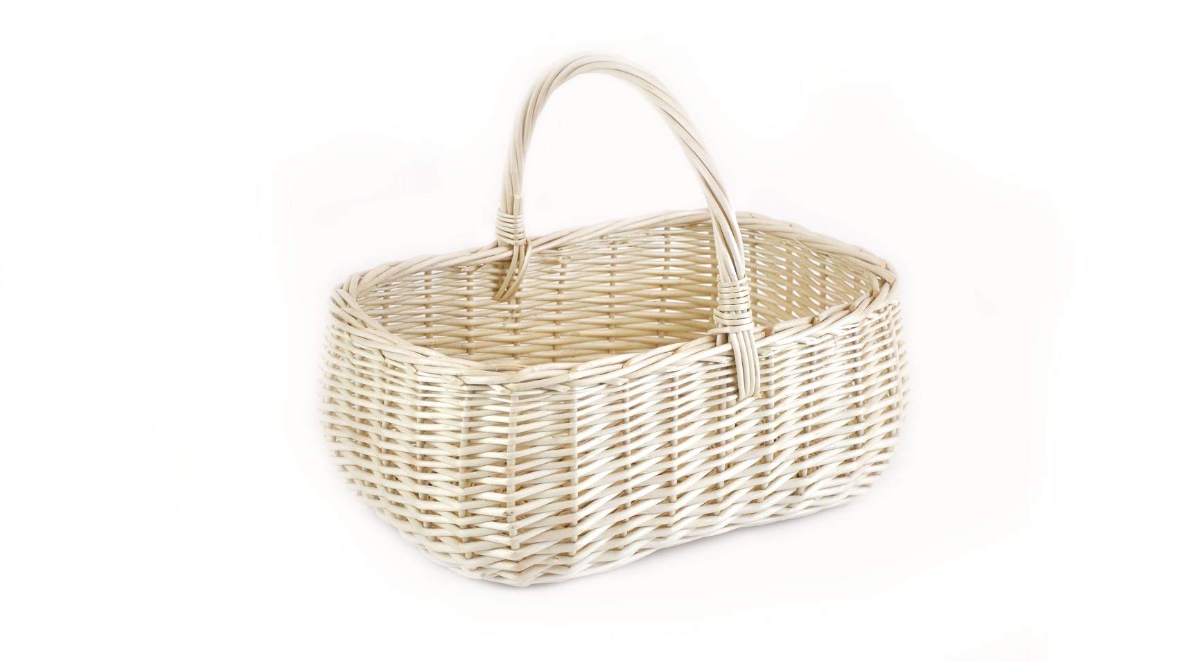 MyBer® Korb Weidenkorb Einkaufskorb Picknickkorb 33/23/13cm (27cm mit Henkel). Stabiler Tragekorb aus Weide Vollweide weiß mit Stoffeinlage K12-014-W-SBW