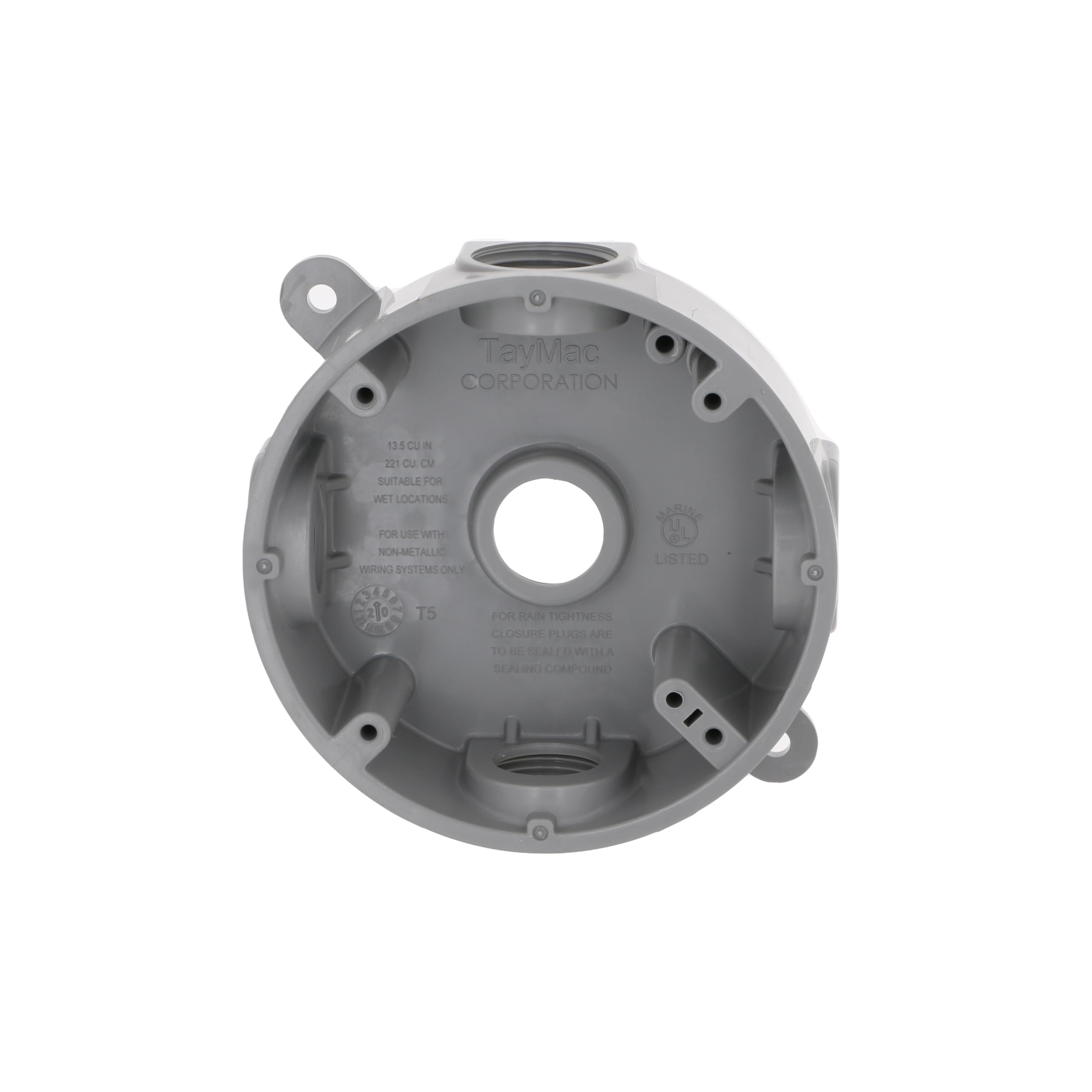 Bell Round Weatherproof Box, Five 1/2 or 3/4 in. Threaded Outlets, Gray — Amazon image 2