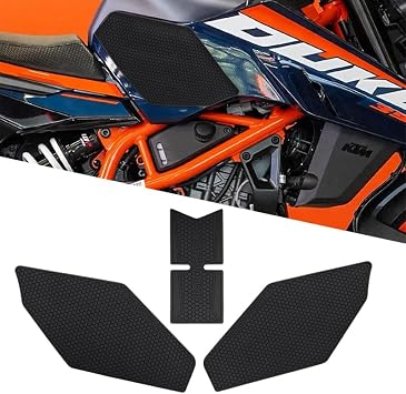 Motorcycle Non-Slip Rubber Gas Tank Pads with Knee Grips - 3-Piece Traction Side Protectors for KTM Vehicle KTM DUKE390 DUKE250 DUKE125 2024 Black