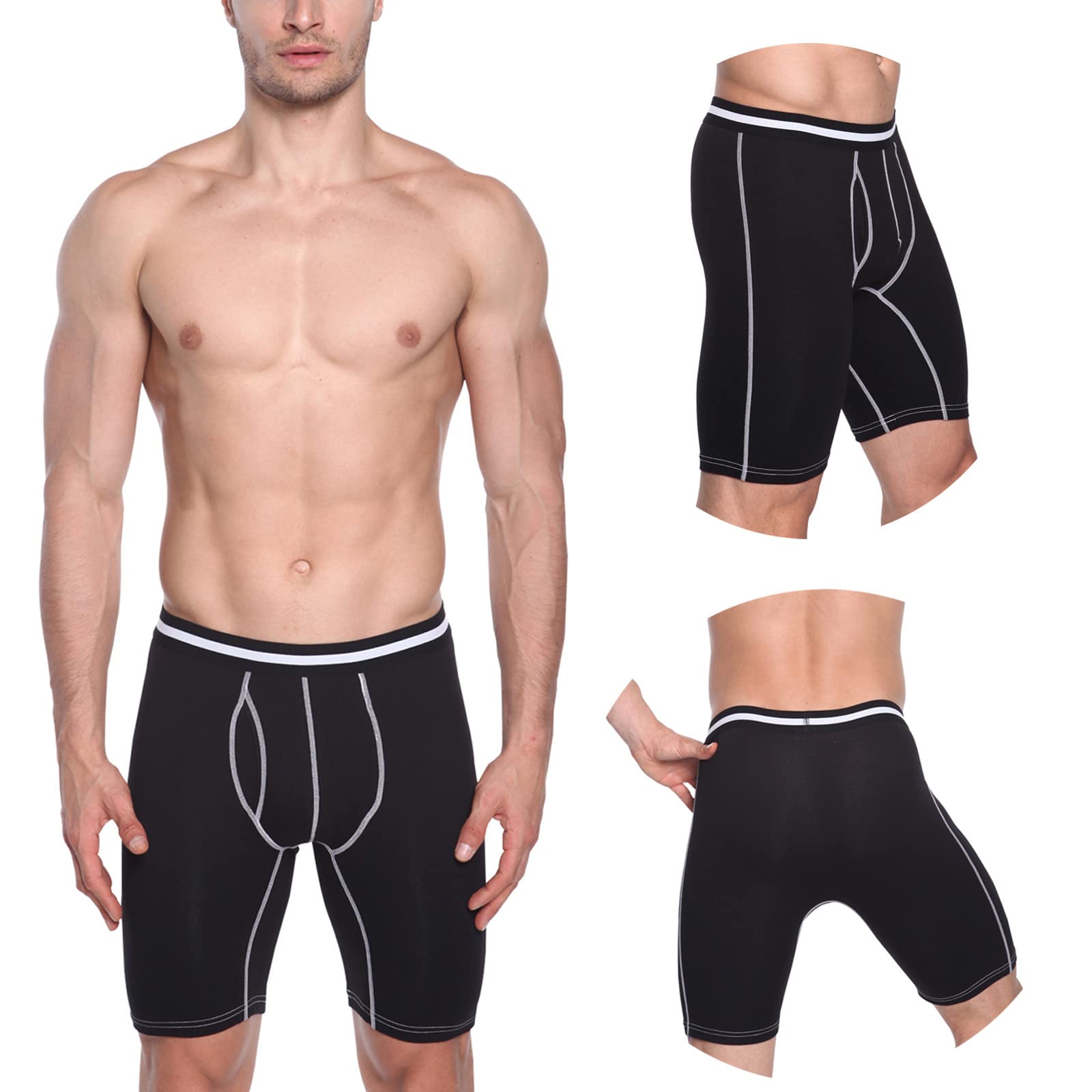 Nuofengkudu Hombre Largos Bóxers Algodon Calzoncillos Deportiva (Pack de 4 o 3)