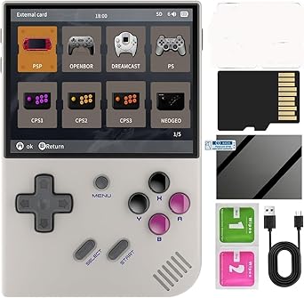 New World Anber-nic RG35XX Plus Handheld Game Console 3.5 Inch IPS Screen Linux OS 64G TF Card Classic Emulator Retro Video Handheld Games Consoles Support PSP games (Grey) - image, photos