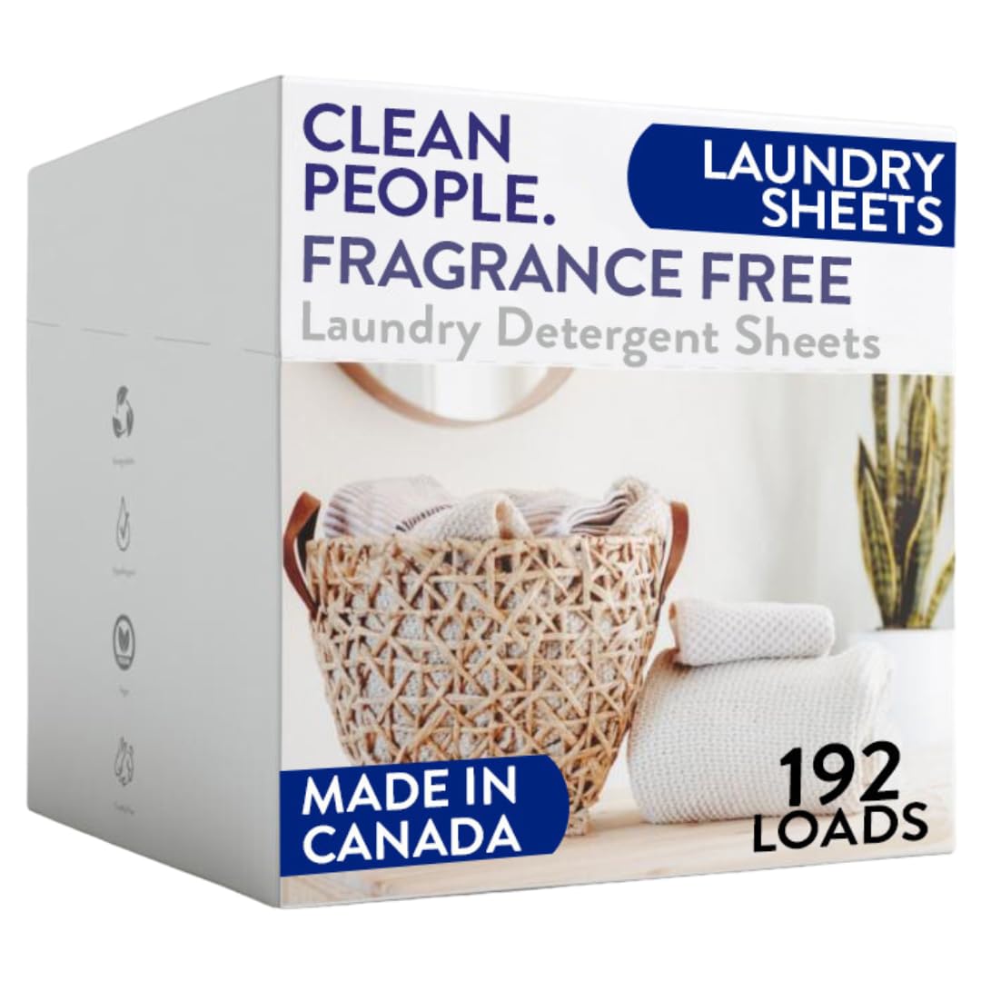 The Clean People Fragrance Free Laundry Detergent Sheets - Laundry Soap - Ultra Concentrated, Recyclable Packaging, Stain Fighting - Fragrance Free, 192 Pack