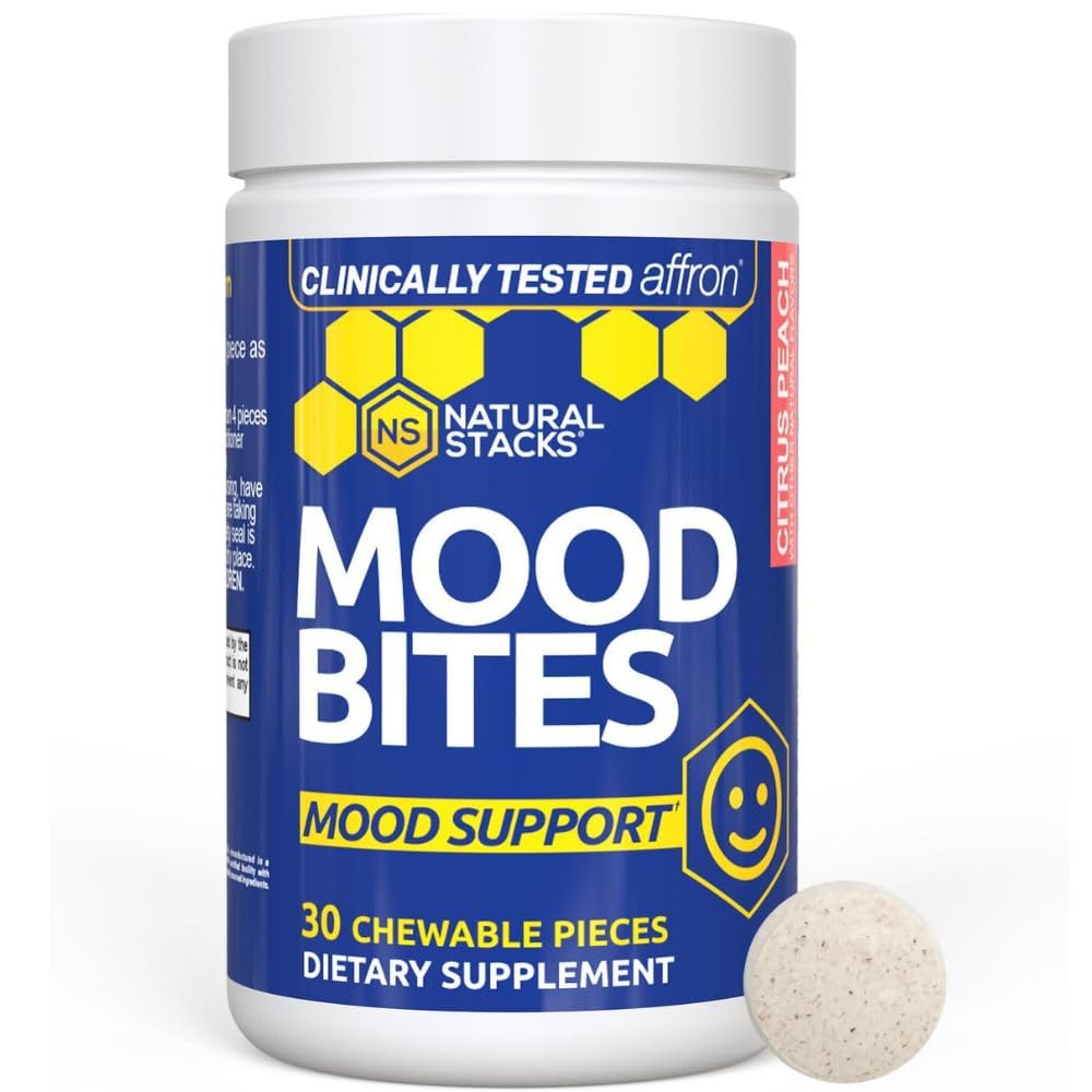 Saffron Supplement with Vitamin B3 - Mood Support Supplement - 14mg Saffron Extract & 62mg Vitamin B3 Niacin - Mood Bites for Stress Relief - Clinically Tested Affron - 30 Citrus Peach Chewables