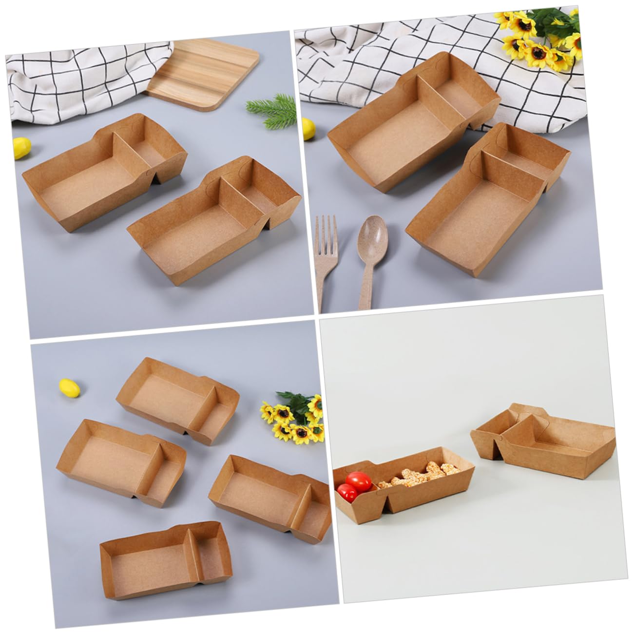 ULTECHNOVO 100 Cajas de Bocadillos para Fiesta de Papel Kraft Marrón Doble Compartimento y Capacidad de 440ml, Fáciles de Usar Alimentos y Dulces