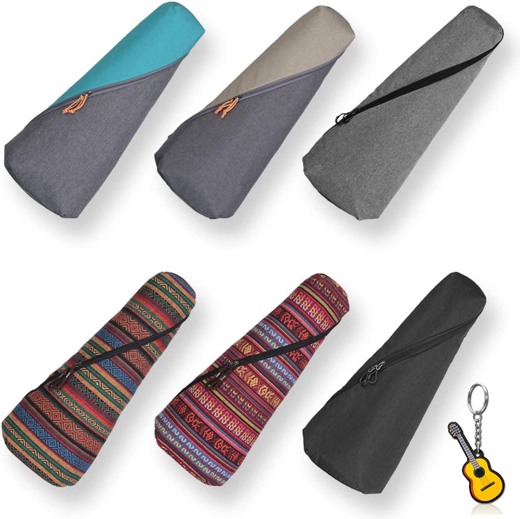 longteam Linen Cylindrical Ukulele Case 10mm Sponge Portable Waterproof Ukuleles Bag Cover Uke gig Bag with Accessory Storage Pocket