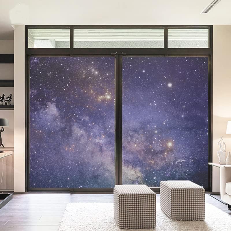 Mysterious Starry Sky Window Privacy Film Decorative Window Sticker No Glue Static Window Cling Frosted Window Decals 23.6"x47.2"(60x120cm)