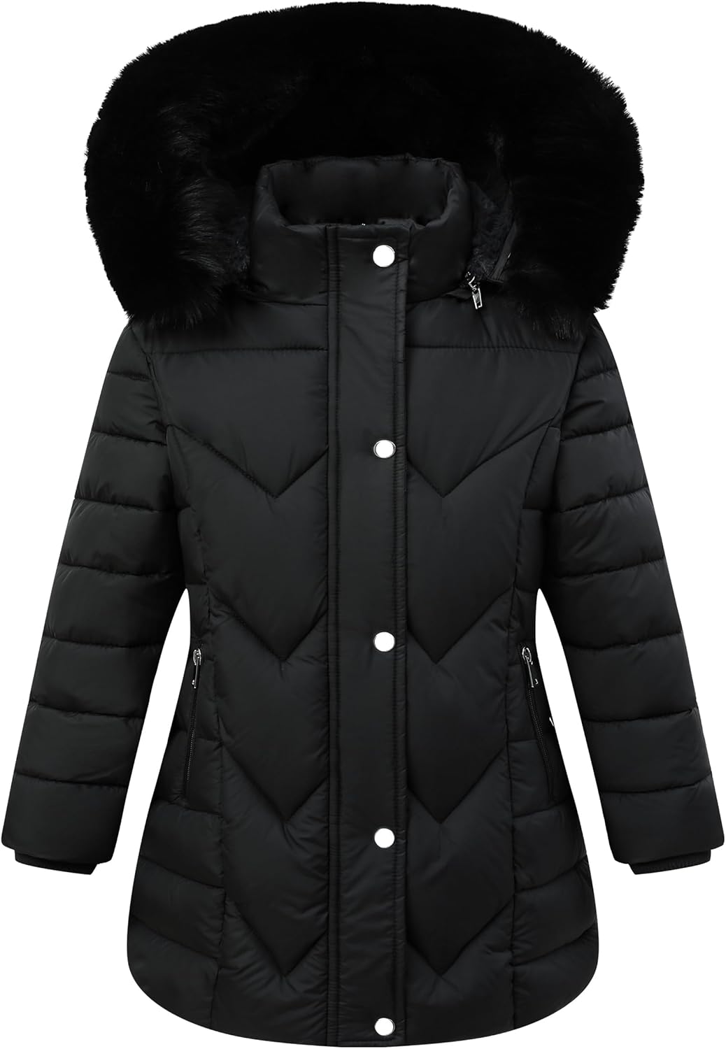 Girls' Warm Outwear Long Coat with Hood,Kid's Winter Puffer Jacket Insulated Warm Snow Parka