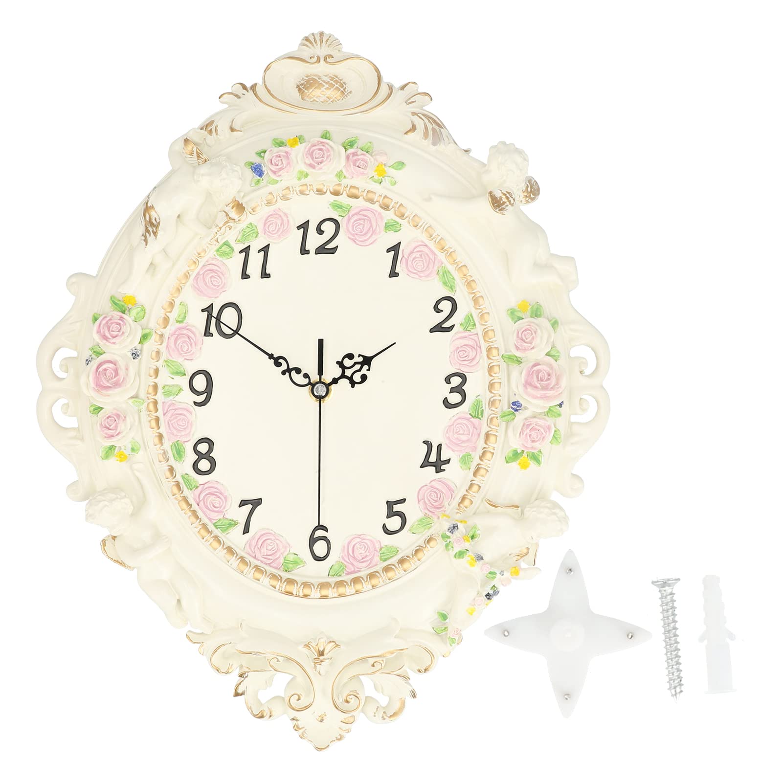Wanduhr, Elegante, Stumme Wanduhr Im Europäischen Stil für Wohnzimmer, Büro, Kunstharz, 39 X 31,5 cm