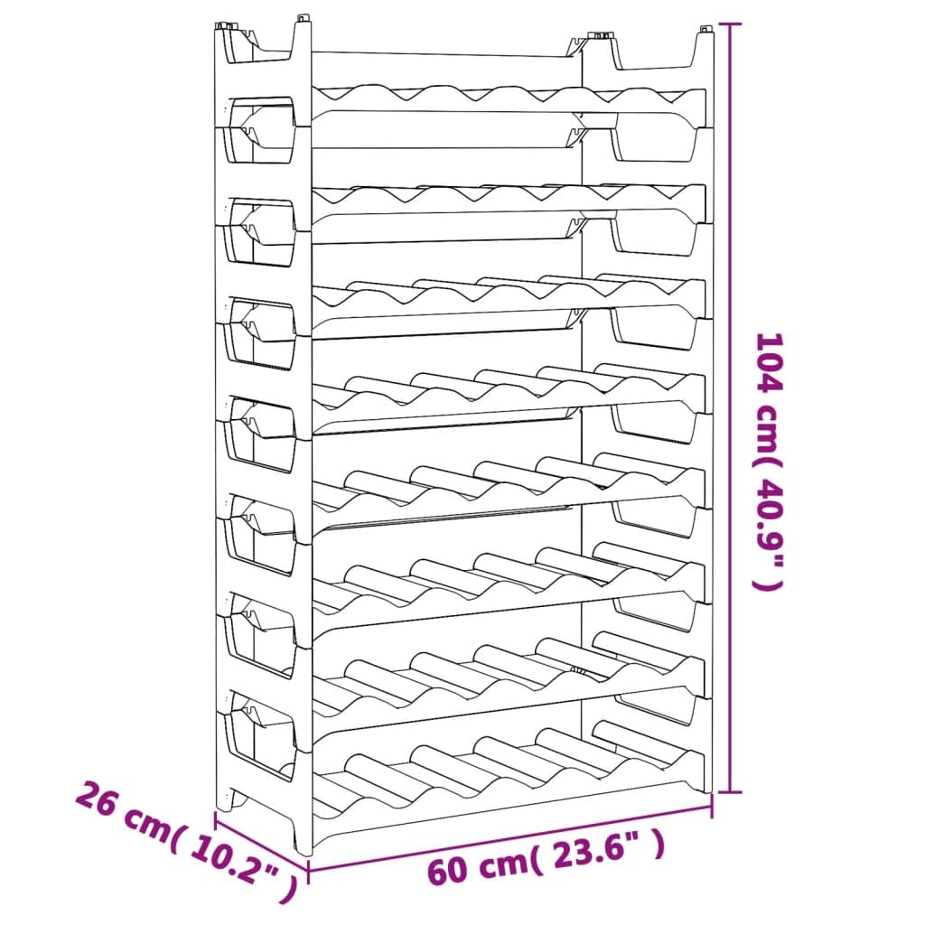 Weinregal für 48 Flaschen aus PP stapelbar, 60 x 26 x 104 cm, anthrazit, Flaschenregal für Küche, Keller, Speisekammer, Barregal und Weinschrank mit modularer Lagerung