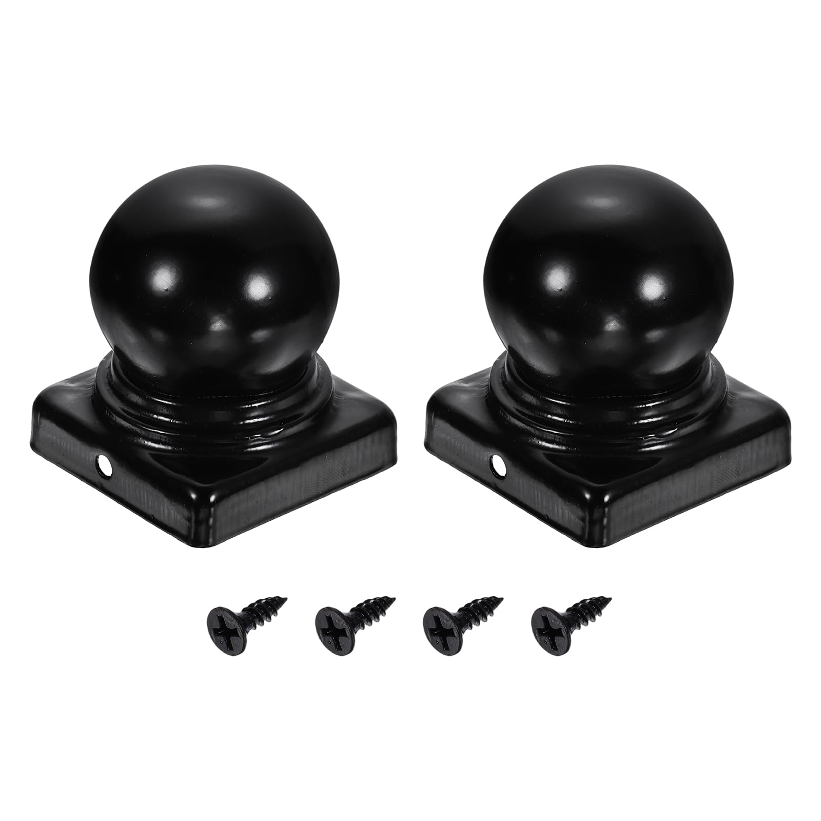 sourcing map 2Pcs Fence Post Caps, 50mm/1.97-inch Square Waterproof Ball Top Dome Iron Post Cap Cover with Screw Fit for Outdoor Metal Wood Fence Deck Mailbox Patio, Black โ image 1