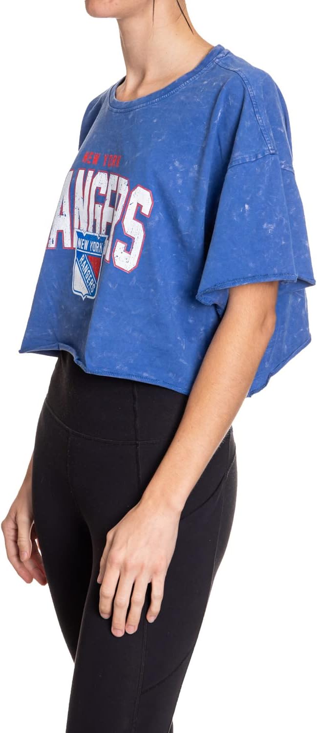 Calhoun NHL Surf & Skate Womens Oversize Drop Shoulder Acid Wash Cropped T-Shirt - Image 3