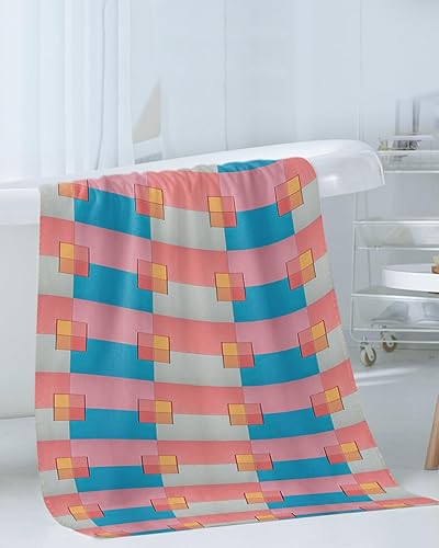 Miniatura 3 de Pink Blue Geometric Bath Towels for Bathroom Set - Luxury Towels Gifts for Women,Quick Dry Beach Kitchen Hand Hair Face Yoga Workout Gym Towel and