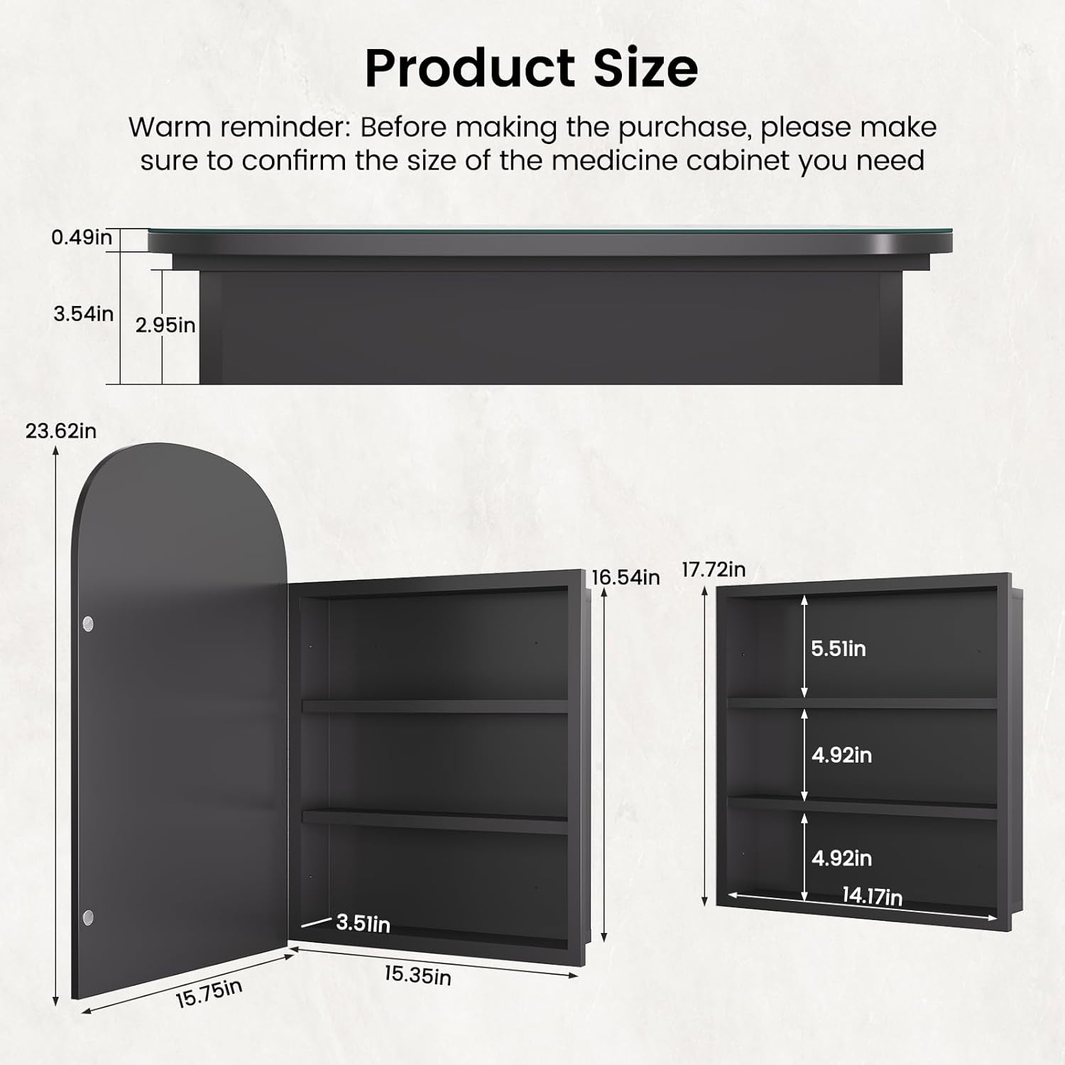 16x24 Inch Medicine Cabinet Mirror for Bathroom, Arched Mirror Cabinet with Storage, Frameless Mirror, in Wall or Surface Mount, All-Metal Body, Stable & Durable, Easy Installation