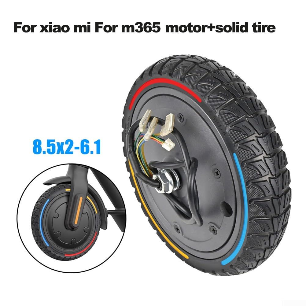 Rueda de motor de neumático sólido de 36 V 350 W, para scooter eléctrico M365 de 8,5 x 2 – 6,1, 215 x 102 mm, goma + aleación de aluminio (azul)