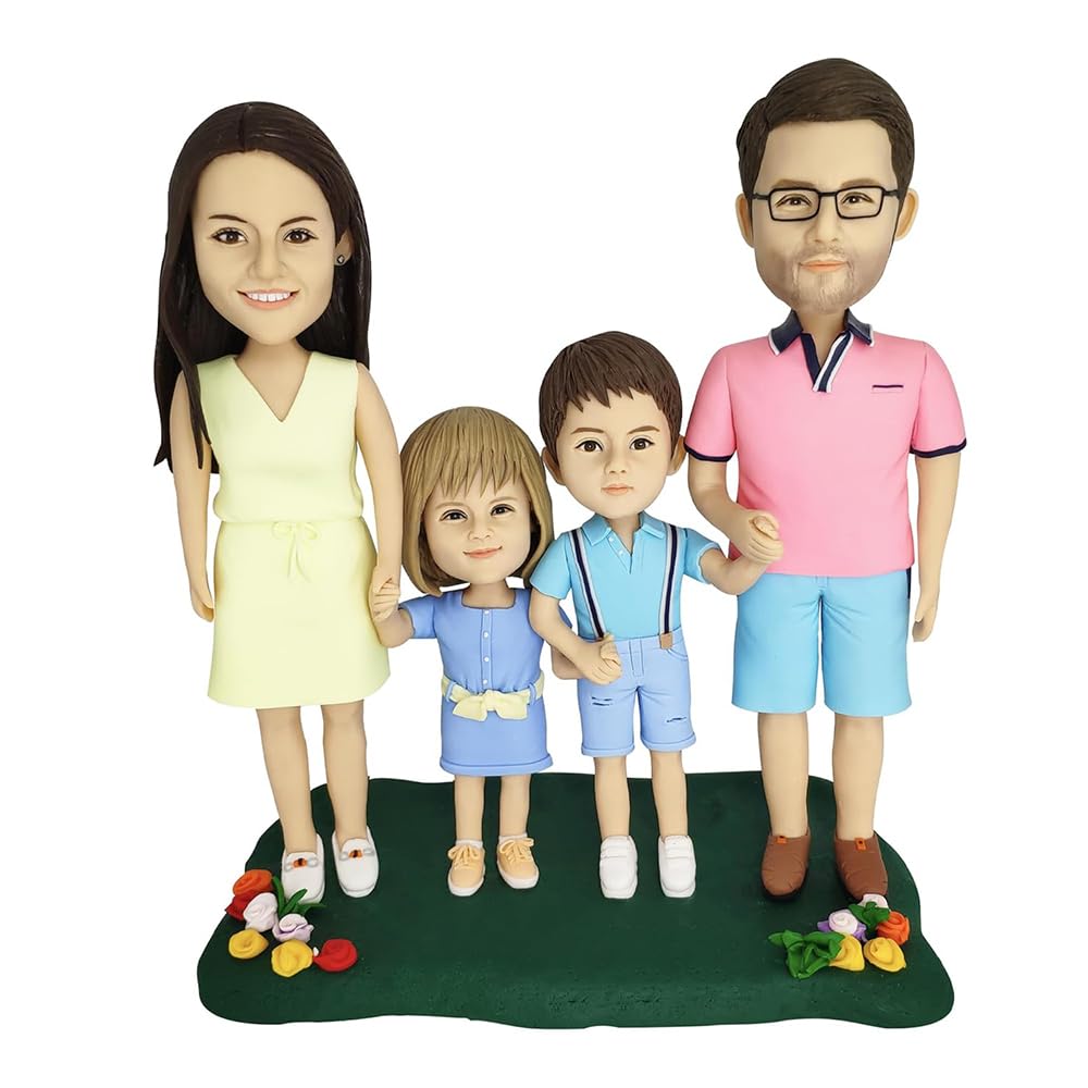 MEJELE Figura personalizada Bobble-Heads muñeca personalizada, cabeza Bobble para cuatro personas, escultura personalizada hecha a mano para la familia