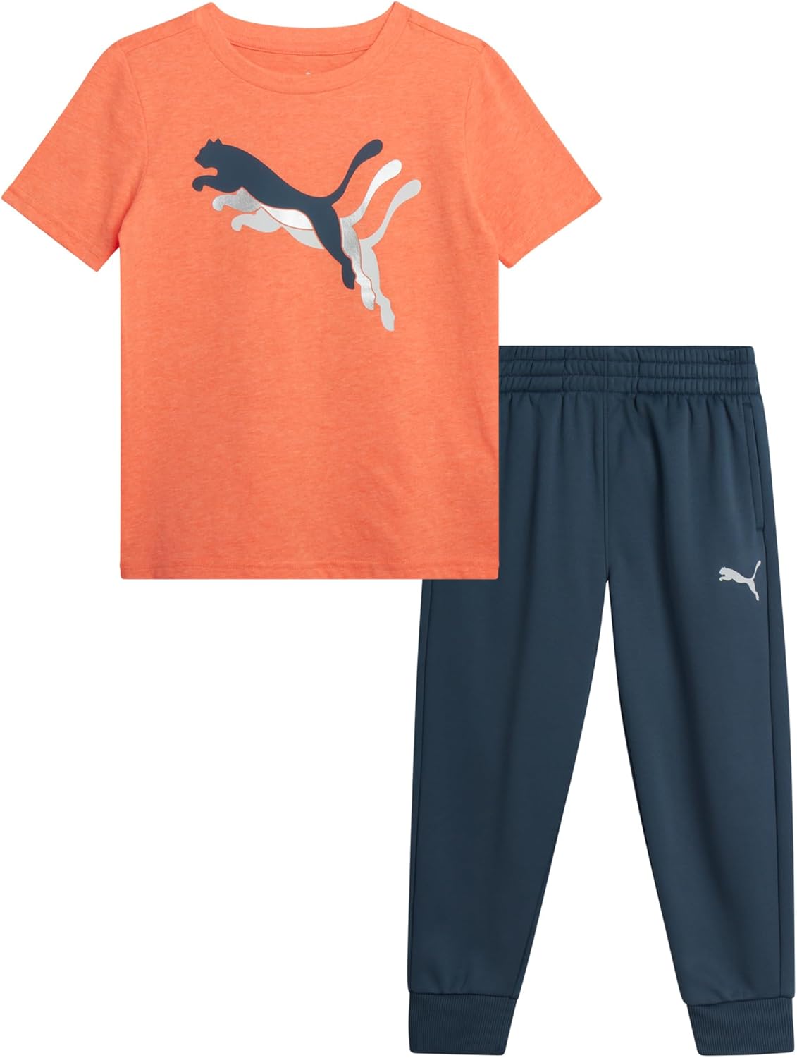 PUMA Toddler Boys Joggers Set - 2 Piece Short Sleeve TShirts and Active Fleece Joggers for Boys Athletic Set (18M-5T)