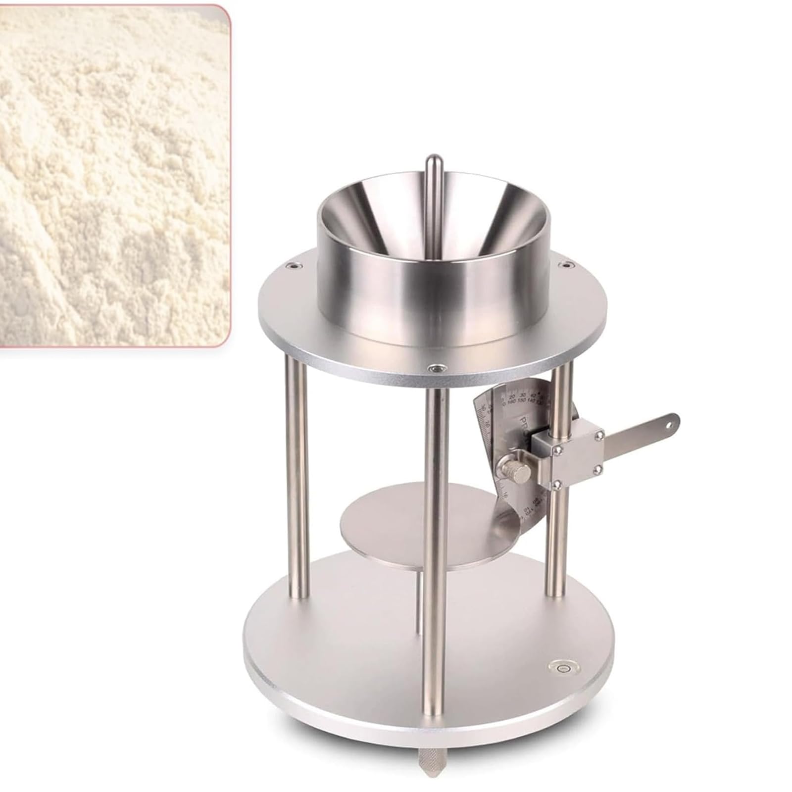 MObyat Professional Angle Of Repose Tester, 60°±0.5° Dust Repose Angle Tester With 304 Stainless Steel, Funnel 114.3mm, Id 5mm Outlet, Level Adjustable Base, For Industrial Mineral Powder Testing