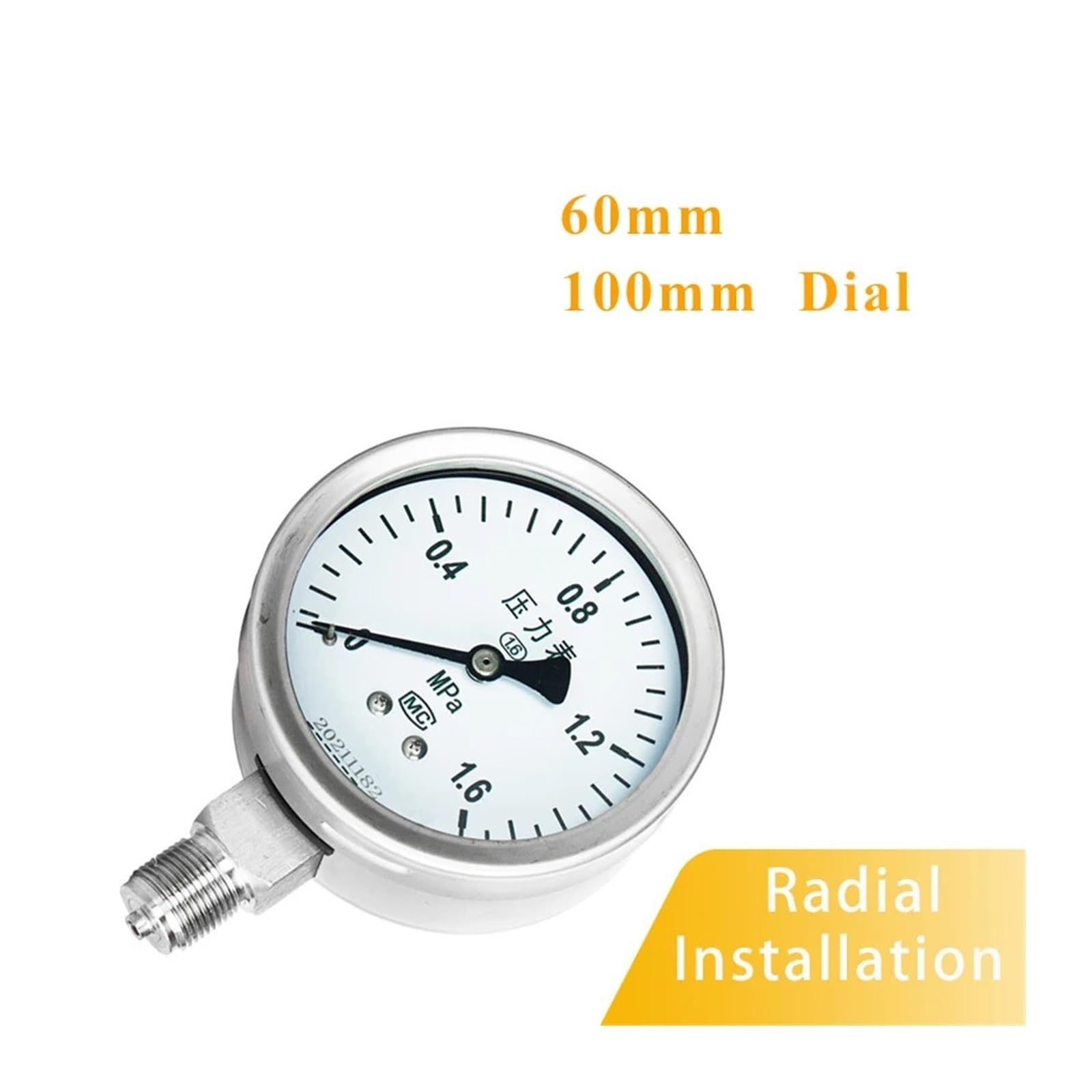 Manometro Manometro Quadrante 60mm -0.1-1.6Mpa 0-40Mpa Manometro Misuratore di pressione M14 * 1..5 Manometro pressione aria olio acqua(SS304 Y-60BF,Others)