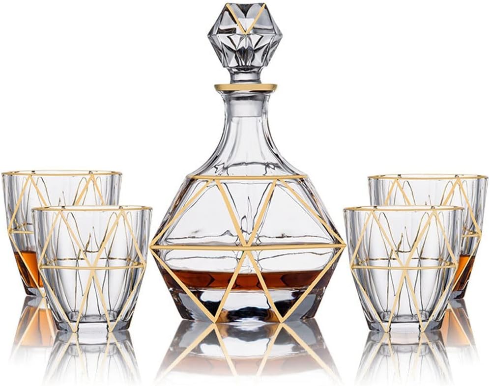 Crystal Glass Whiskey Glass Foreign Wine Glass Living Room Decoration Luxury Decoration Wine Bottle Creative Gold Wine Set