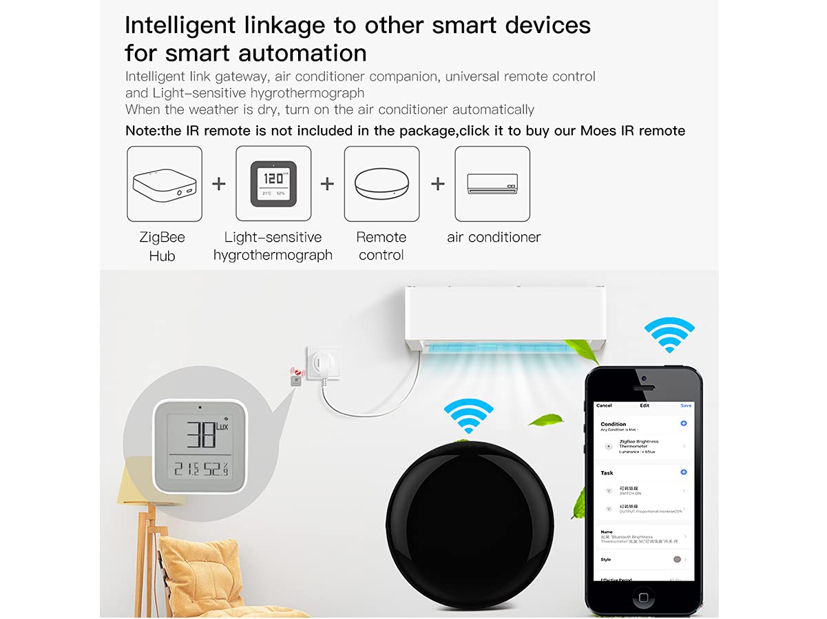 ZigBee czujnik 3 w 1, temperatura, wilgotność i światło, kompatybilny z aplikacją Tuya i Smartlife - mały kwadrat