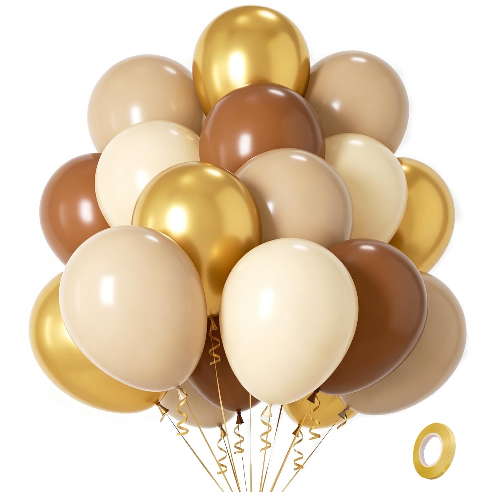 Brown Balloons, 101pcs Brown and Gold Birthday Balloons Set with White Cream Beige Balloon for Boho Birthday Graduation Wedding Wild One Baby Shower Thanksgiving Jungle Safari Forest Party Decorations