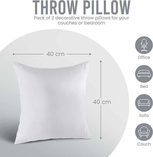 Utopia Bedding Coussins de Garnissage 40 x 40 cm (Lot de 2), Coussin à Recouvrir, Oreillers Intérieur, Rembourrage Coussins (Blanc) - 2