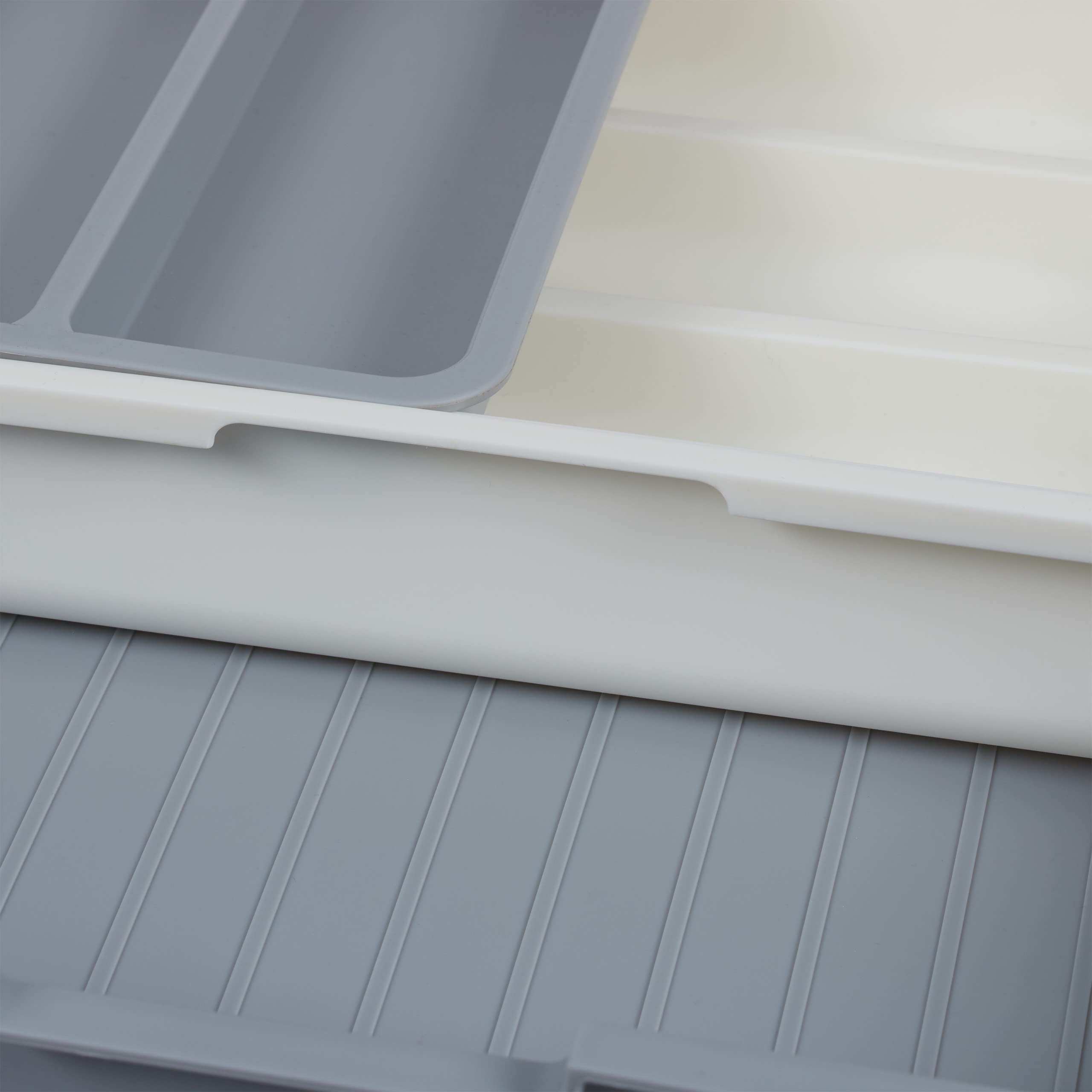 Relaxdays Portaposate da Cassetto, Regolabile, 7 Scomparti, Posate & Accessori Cucina, Plastica, 6x23,5x31,5 cm, grigio