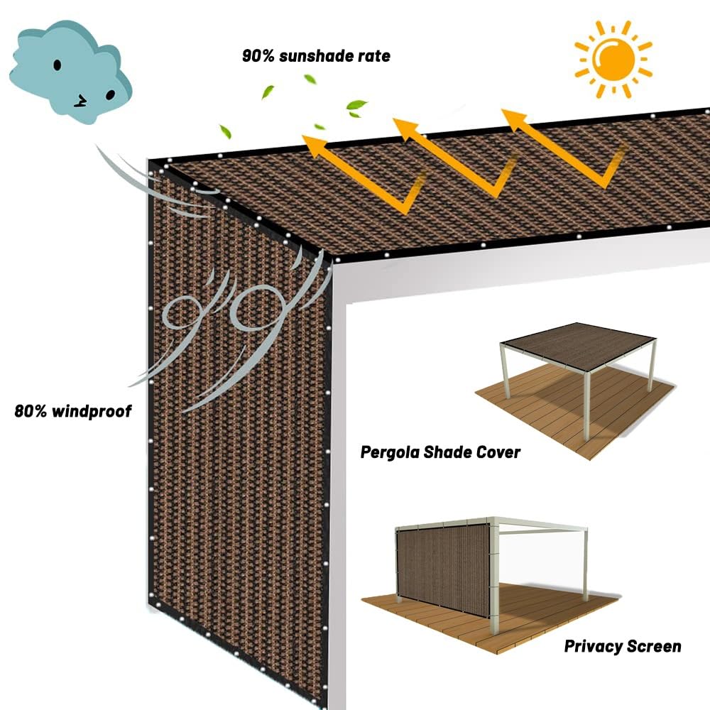 Toldo marrón con 90 % de protección UV para patio al aire libre, jardín, cenador, terraza, tela duradera con ojales (40 x 45 pies) – Solución de sombra ideal