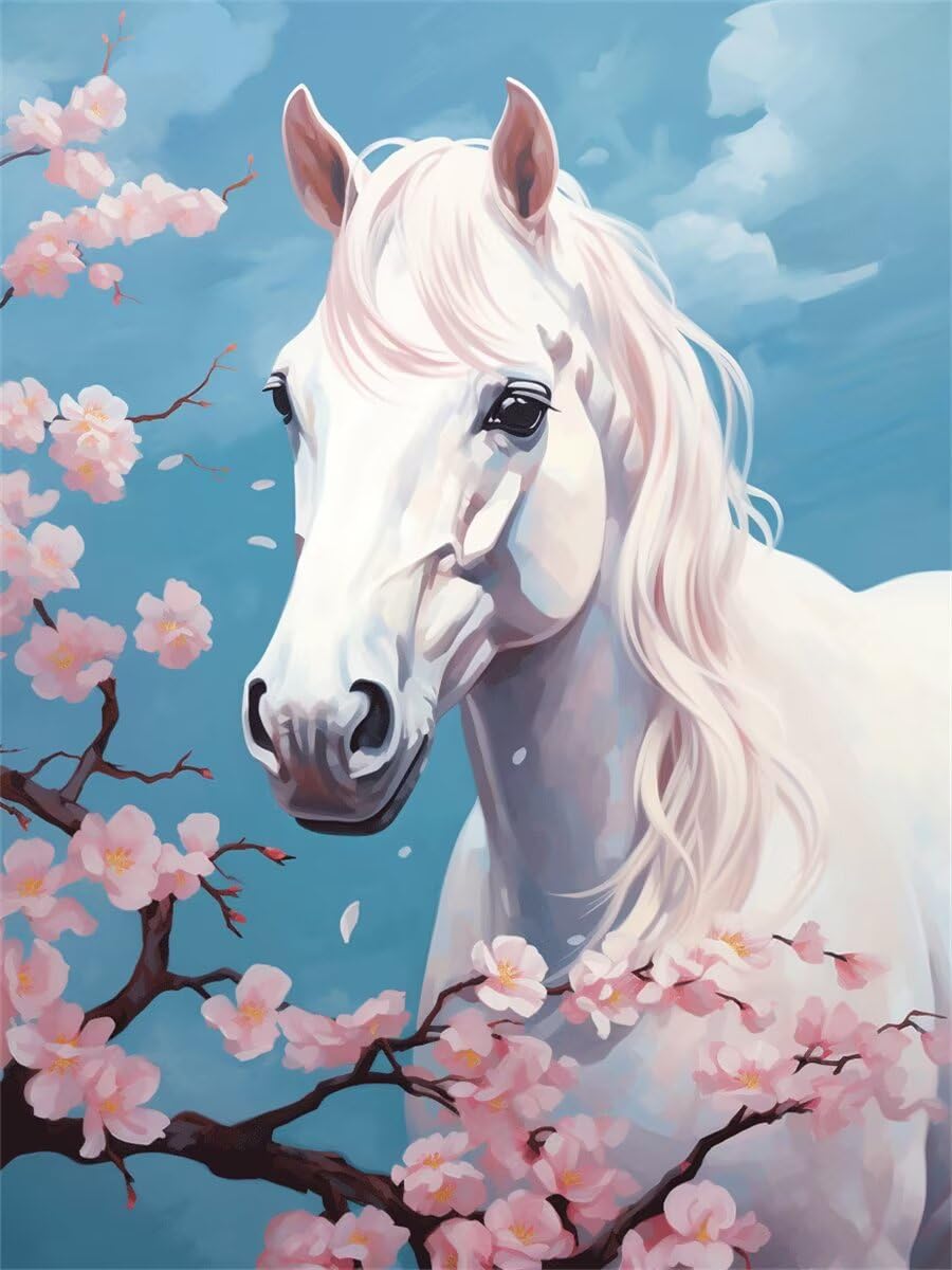 Broderie diamant cheval 70x90 cm pour creer une decoration murale chaleureuse de salon