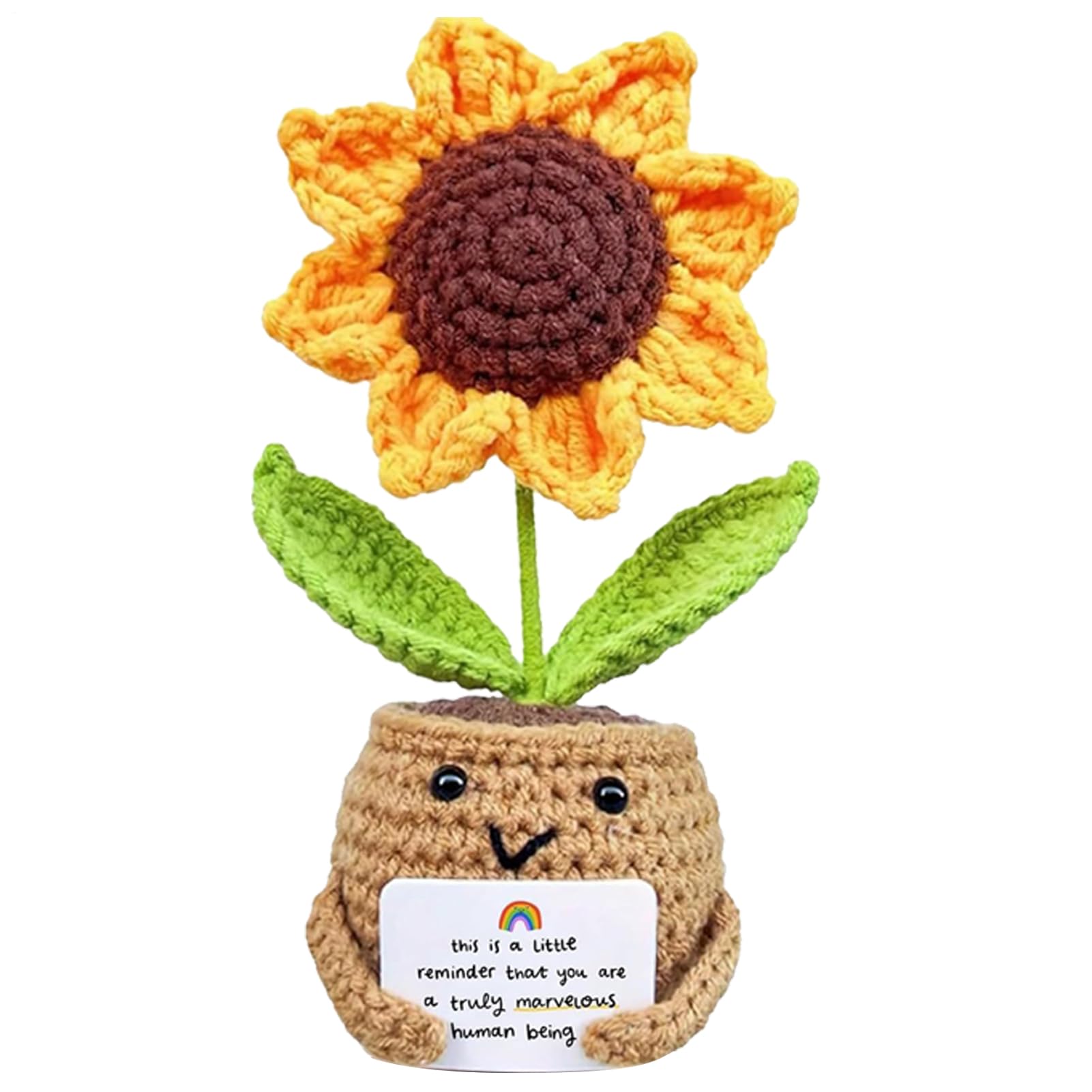 Positive Sunflower Crochet Potted Flowers, Emotional Support Plant with Encourage Card