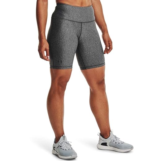 Under Armour Womens HeatGear Armour Bike Shorts , Charcoal Light Heather (019)/Metallic Silver , Medium