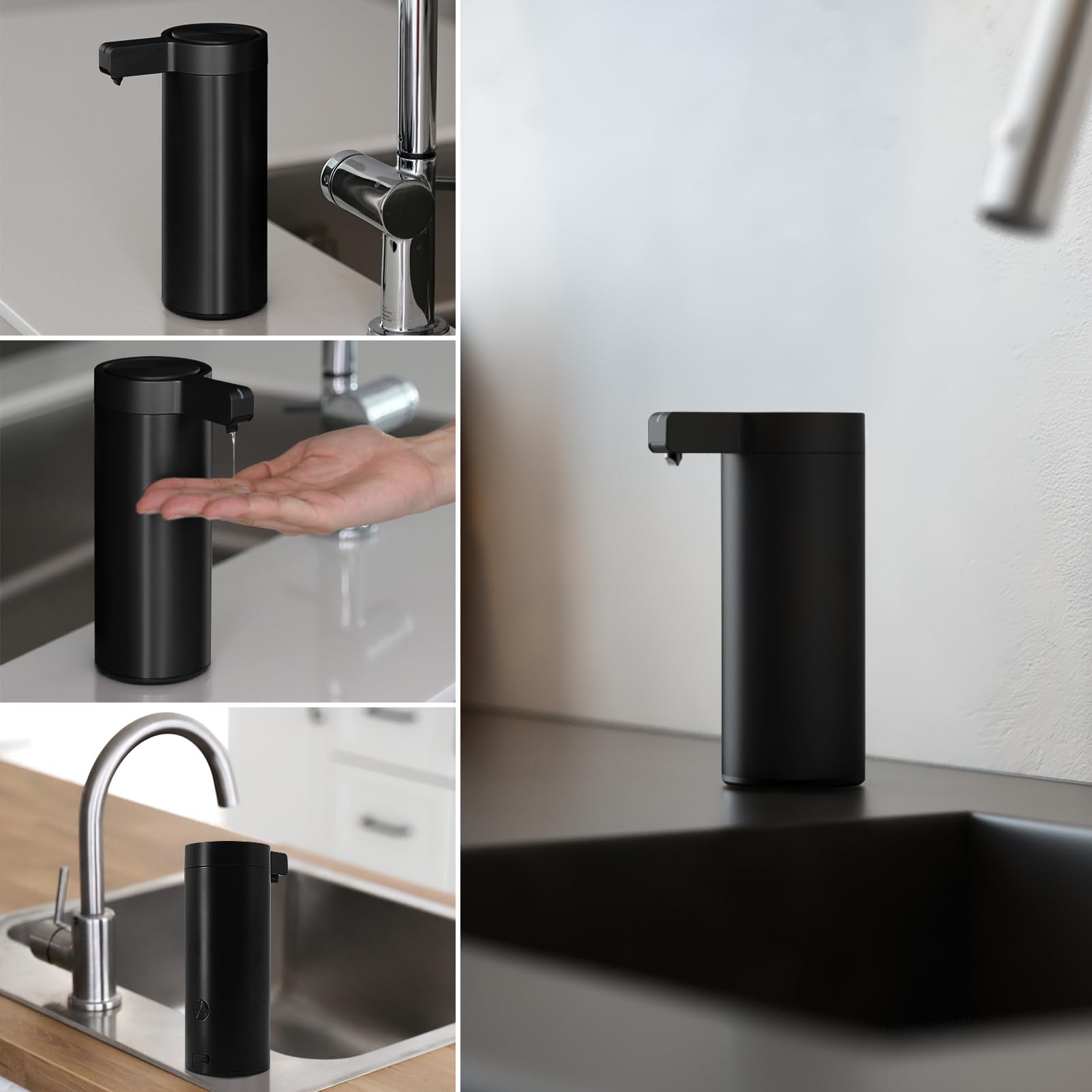 Elektrischer Seifenspender mit Sensor Infrarot 270ml Seifenspender Automatisch IPX5 Wasserdicht USB-C Aufladung Automatischer Seifenspender für Küche & Bad (Schwarz)