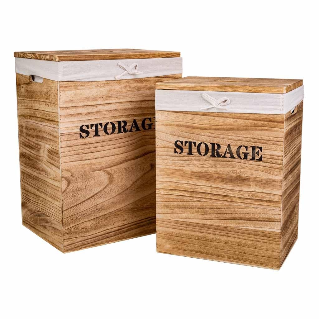 WANDERLUST DECO Cestos Ropa de Madera Set 2 pzas 40x30x54-34x26x47