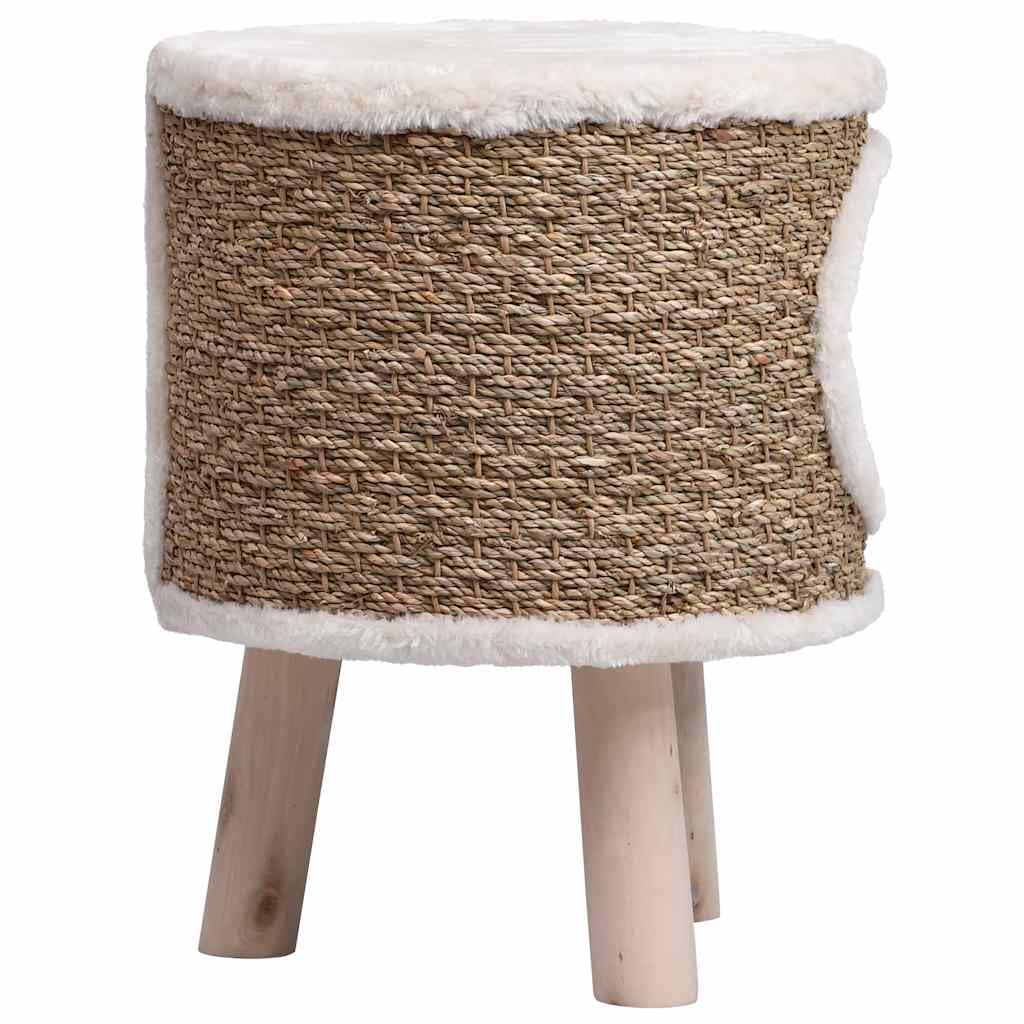 Panier en Osier, Corbeille Niche Maison Lit pour Chat avec Pieds en Bois 41 cm Herbiers Marins