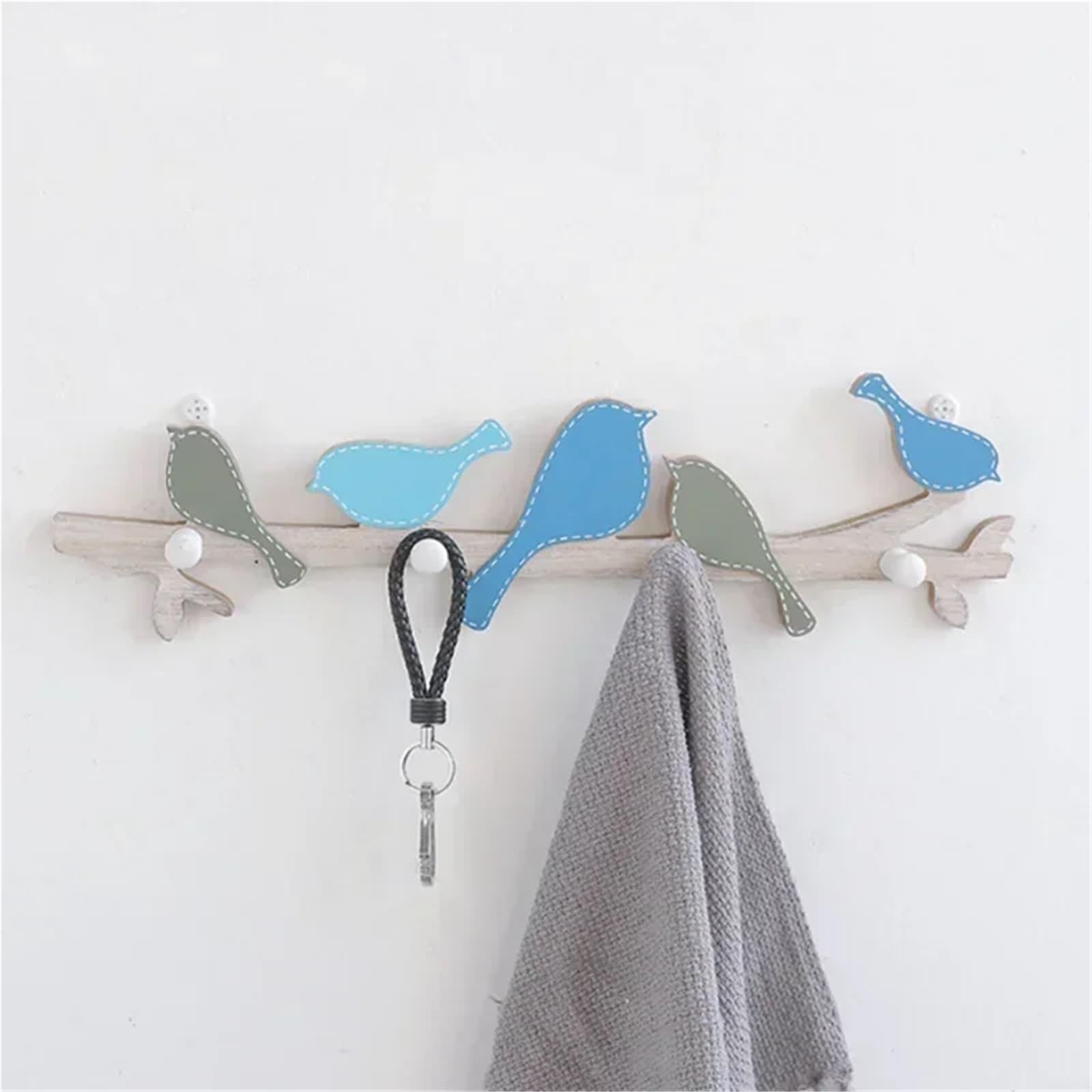 portachiavi da parete 4 ganci decorativi for la casa, appendiabiti in legno a forma di uccello(Green bird)
