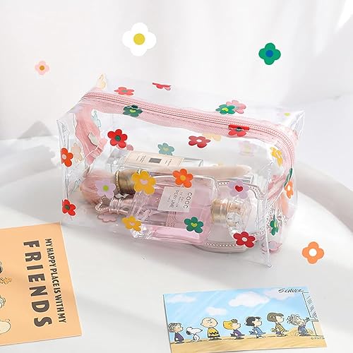 Miniatura 5 de Bolsas de maquillaje de flores transparentes, bolsa de cosméticos floral transparente, bolsa de lavado de viaje, bolsa de almacenamiento impermeable