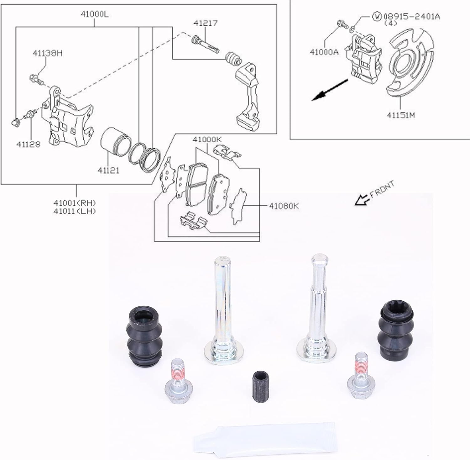 Exploded diagram of a brake caliper assembly
