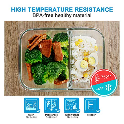 3 Pack 35.5Oz Glass Food Storage Containers 2 Compartments Glass Meal Prep Containers With Lids Lunch Containers For Adult Food Prep Container With Dividers Reusable Lunch Bento Box Meal Prep Bowl #TOP3