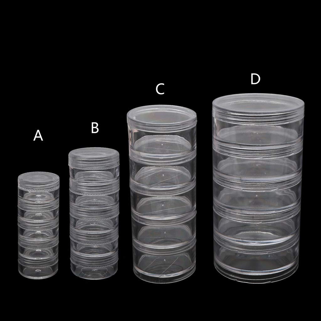 Barattoli rotondi in plastica trasparente con 5 scomparti – Contenitore per accessori per artigianato, gioielli, perline, cucito, pillole