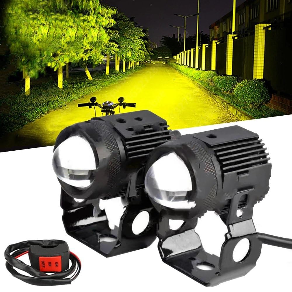 Reflektor motocyklowy LED Żarówki reflektorów samochodowych Reflektory samochodowe Soczewki lampy Dwukolorowe światło przeciwmgielne punktowe 70 W(2 Pcs White Yellow)